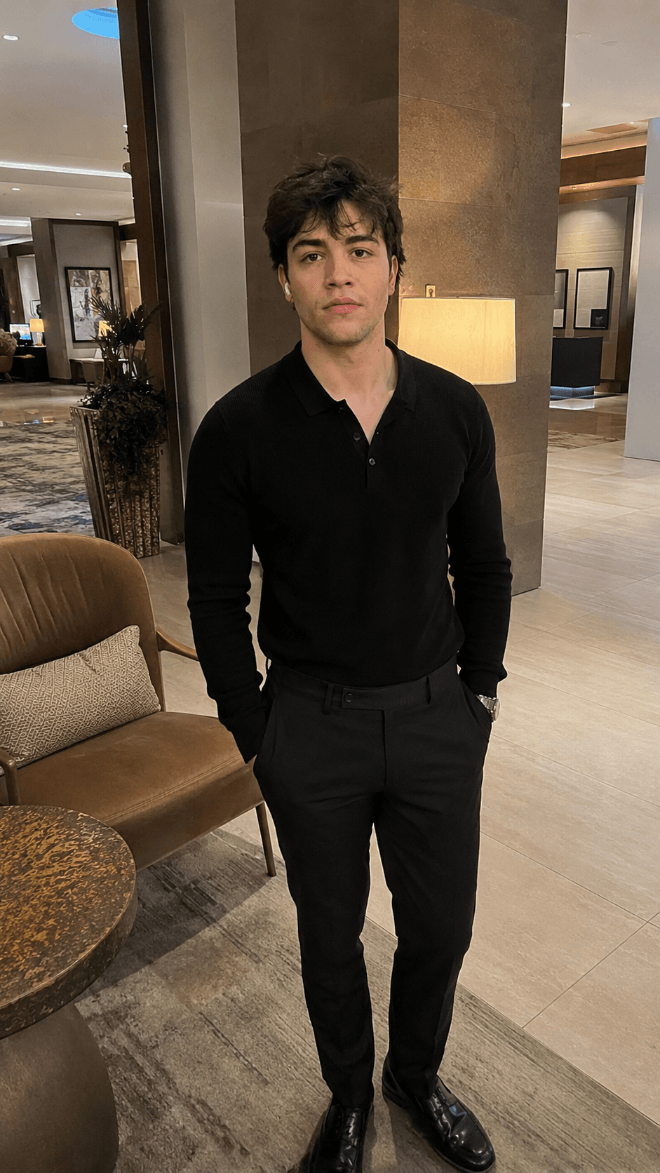 AI dating photo — hotel lobby on a night out